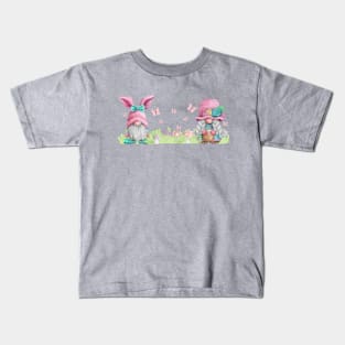 Pastel spring Easter bunny gnome couple Kids T-Shirt